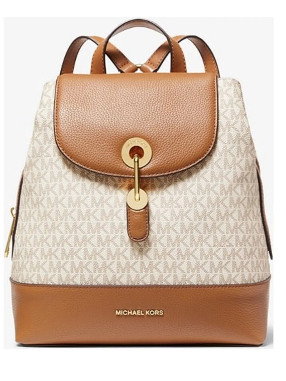 Michael Kors Brown and White Signature Leather Backpack